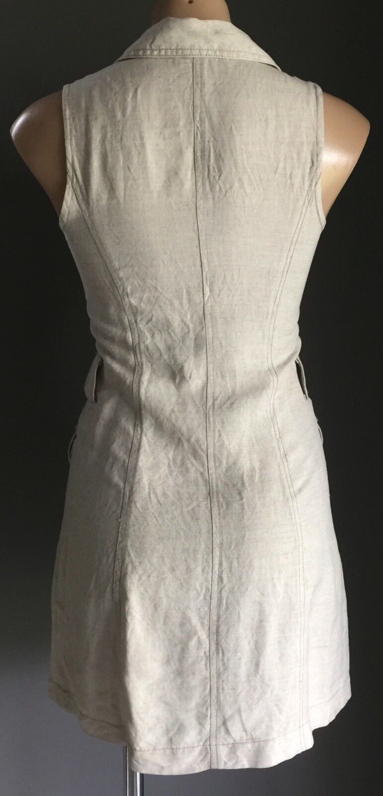 FORCAST Shirt Dress Cotton Linen Beige Sleeveless Buttoned Fitted Sz6 AU 8  10