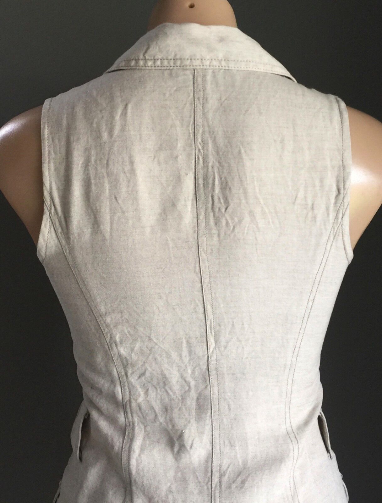 FORCAST Shirt Dress Cotton Linen Beige Sleeveless Buttoned Fitted Sz6 AU 8  10