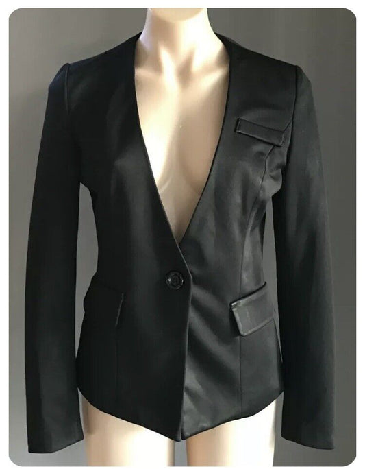 FORCAST Jacket Tailored Black Collarless Long Sleeve Faux Pockets Blazer Size 10
