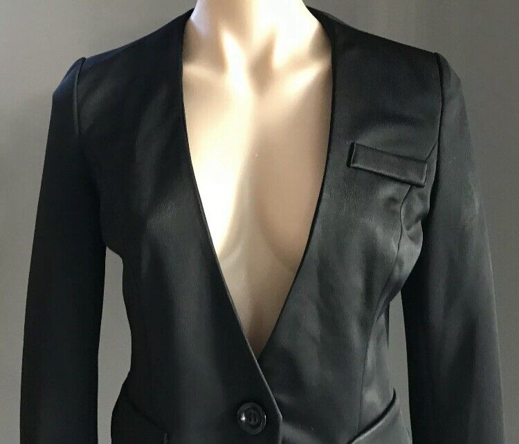 FORCAST Jacket Tailored Black Collarless Long Sleeve Faux Pockets Blazer Size 10