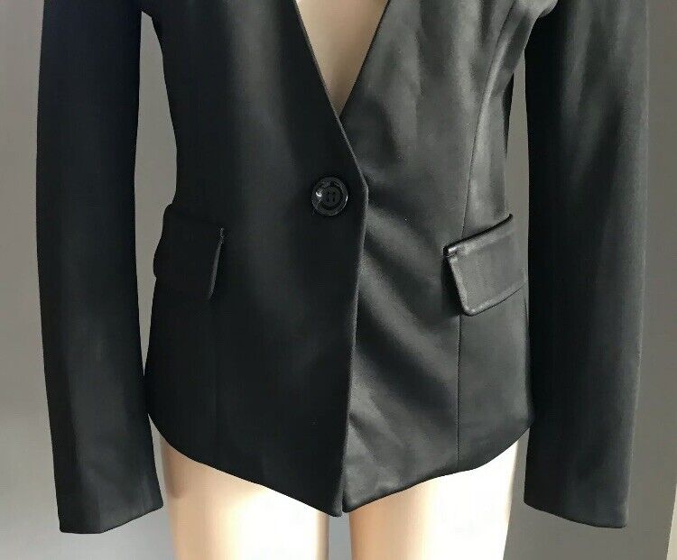 FORCAST Jacket Tailored Black Collarless Long Sleeve Faux Pockets Blazer Size 10