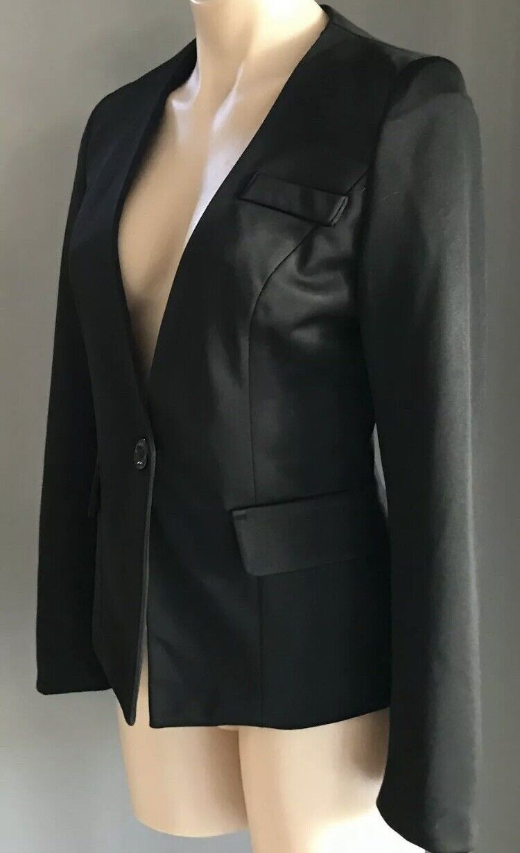 FORCAST Jacket Tailored Black Collarless Long Sleeve Faux Pockets Blazer Size 10