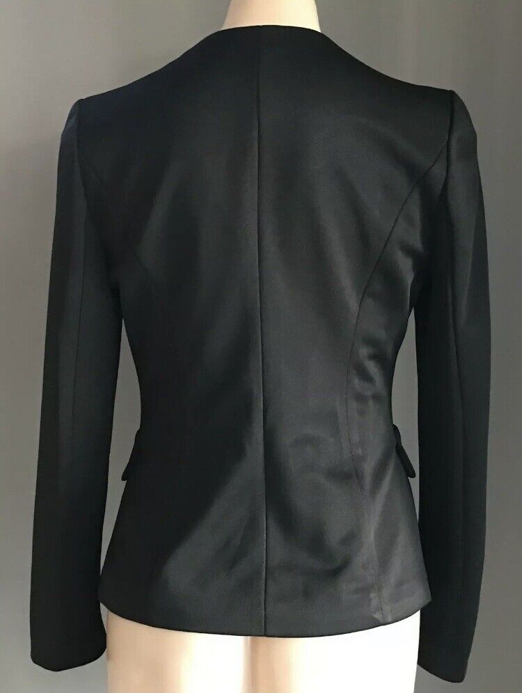 FORCAST Jacket Tailored Black Collarless Long Sleeve Faux Pockets Blazer Size 10