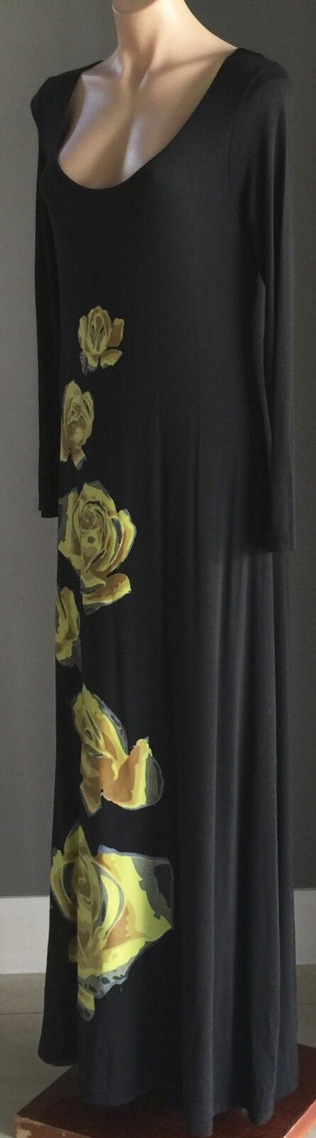 CHARLIE BROWN Maxi Dress Long Sleeve Black & Floral Print Size 8 - 10 Impressive