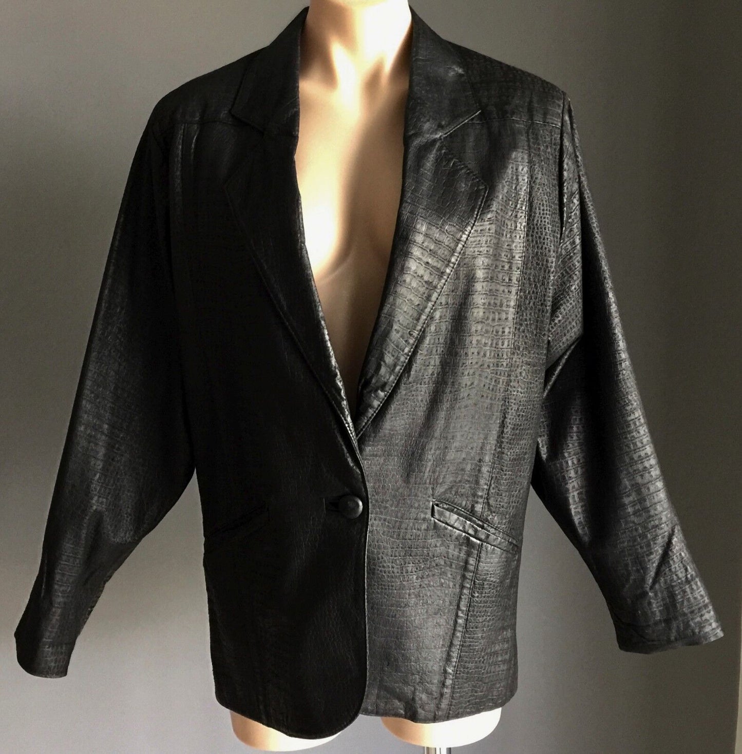 ULTRA FASH Leather Jacket "Sydney" Black Snake Print Blazer Size 14 16 Vintage
