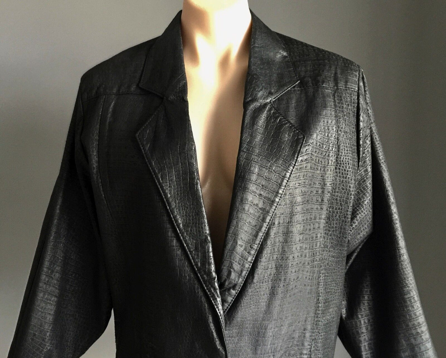 ULTRA FASH Leather Jacket "Sydney" Black Snake Print Blazer Size 14 16 Vintage