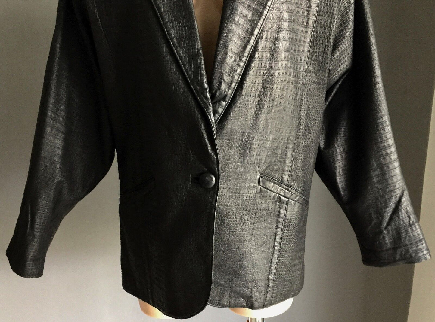 ULTRA FASH Leather Jacket "Sydney" Black Snake Print Blazer Size 14 16 Vintage