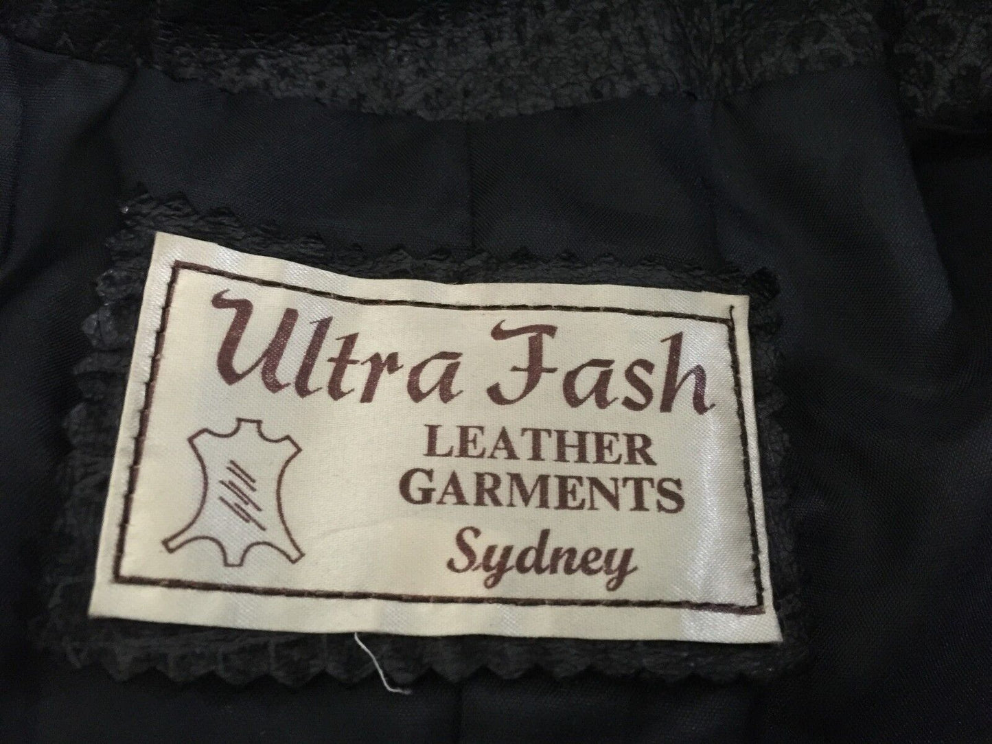 ULTRA FASH Leather Jacket "Sydney" Black Snake Print Blazer Size 14 16 Vintage