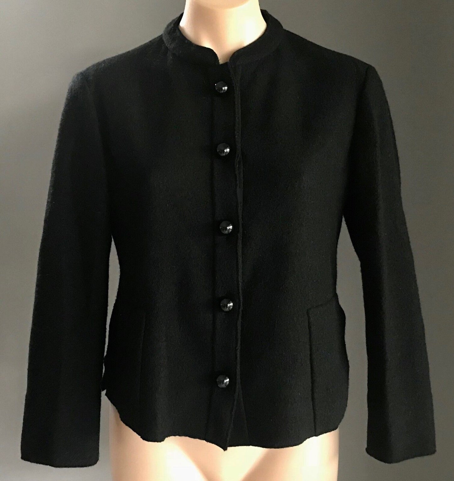 ASPESI Jacket Black Wool Collarless Fitted  Size 40 12 Luxe