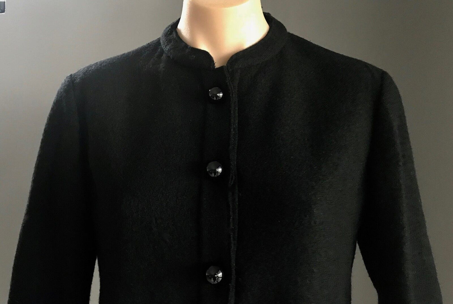ASPESI Jacket Black Wool Collarless Fitted  Size 40 12 Luxe