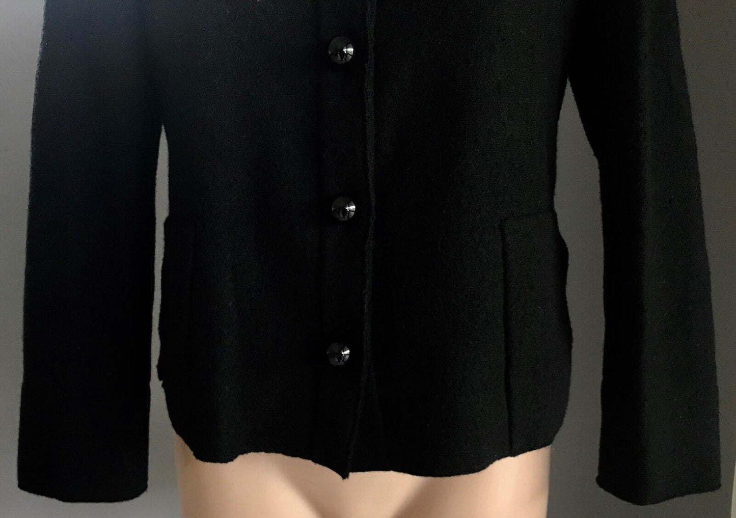 ASPESI Jacket Black Wool Collarless Fitted  Size 40 12 Luxe