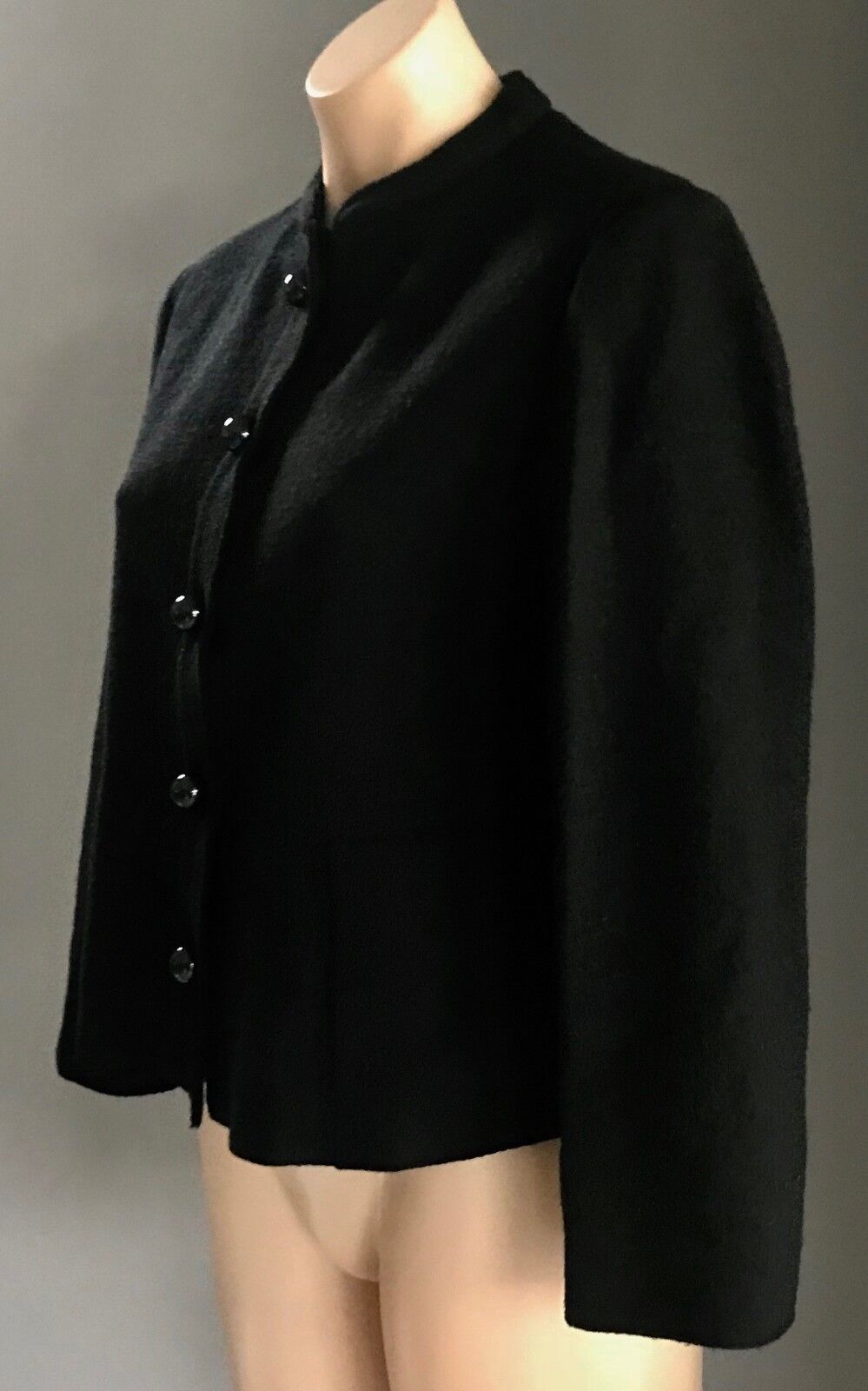 ASPESI Jacket Black Wool Collarless Fitted  Size 40 12 Luxe