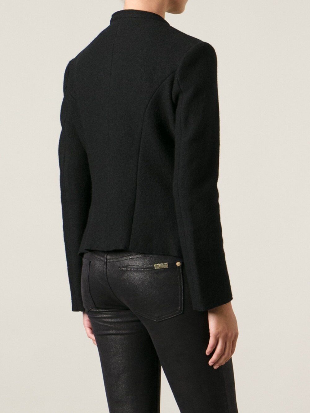 ASPESI Jacket Black Wool Collarless Fitted  Size 40 12 Luxe