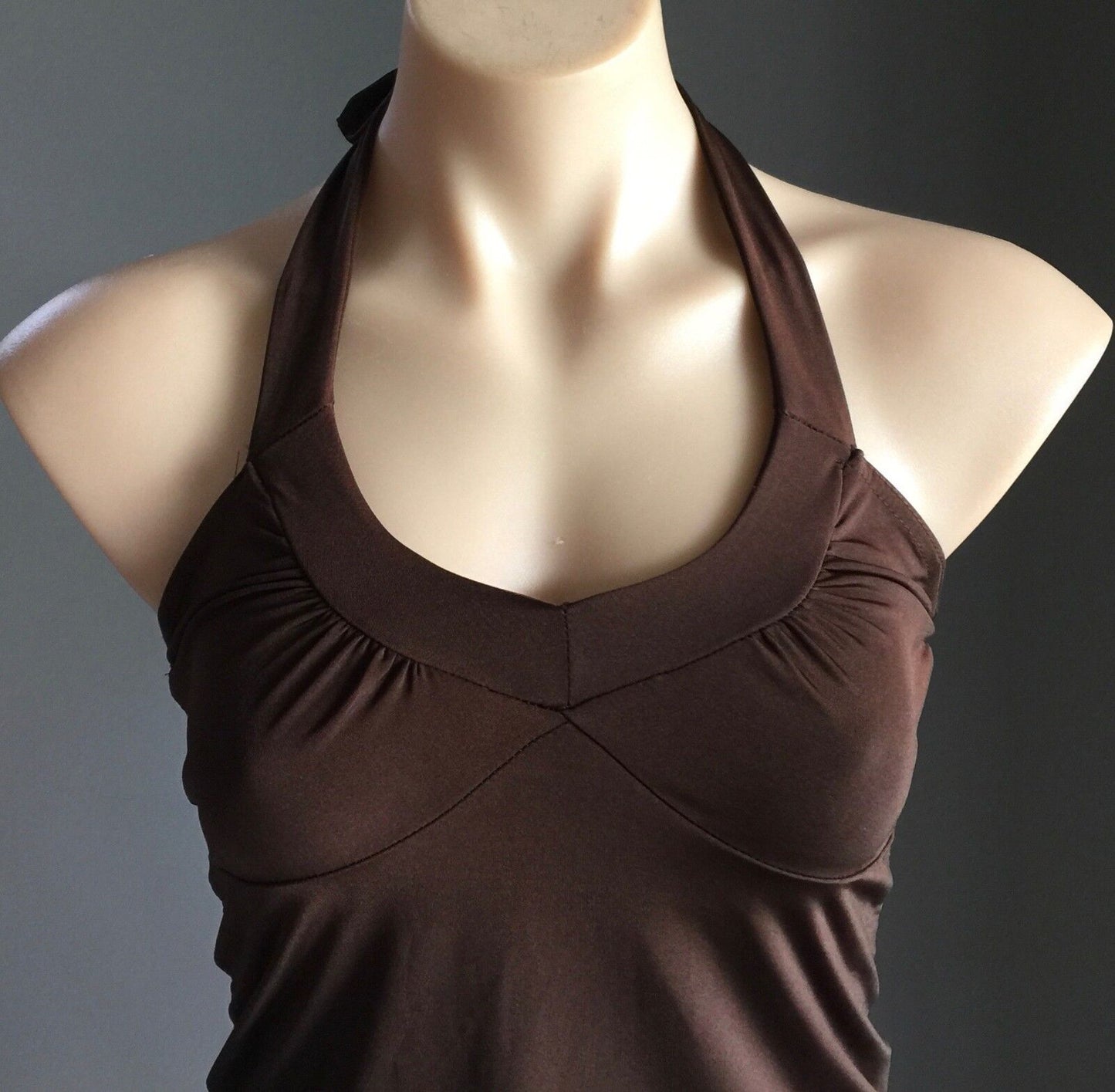 1970's POP STAR Top  Brown Stretch Halter Neck Top Ladies Size M 10 Disco Gem