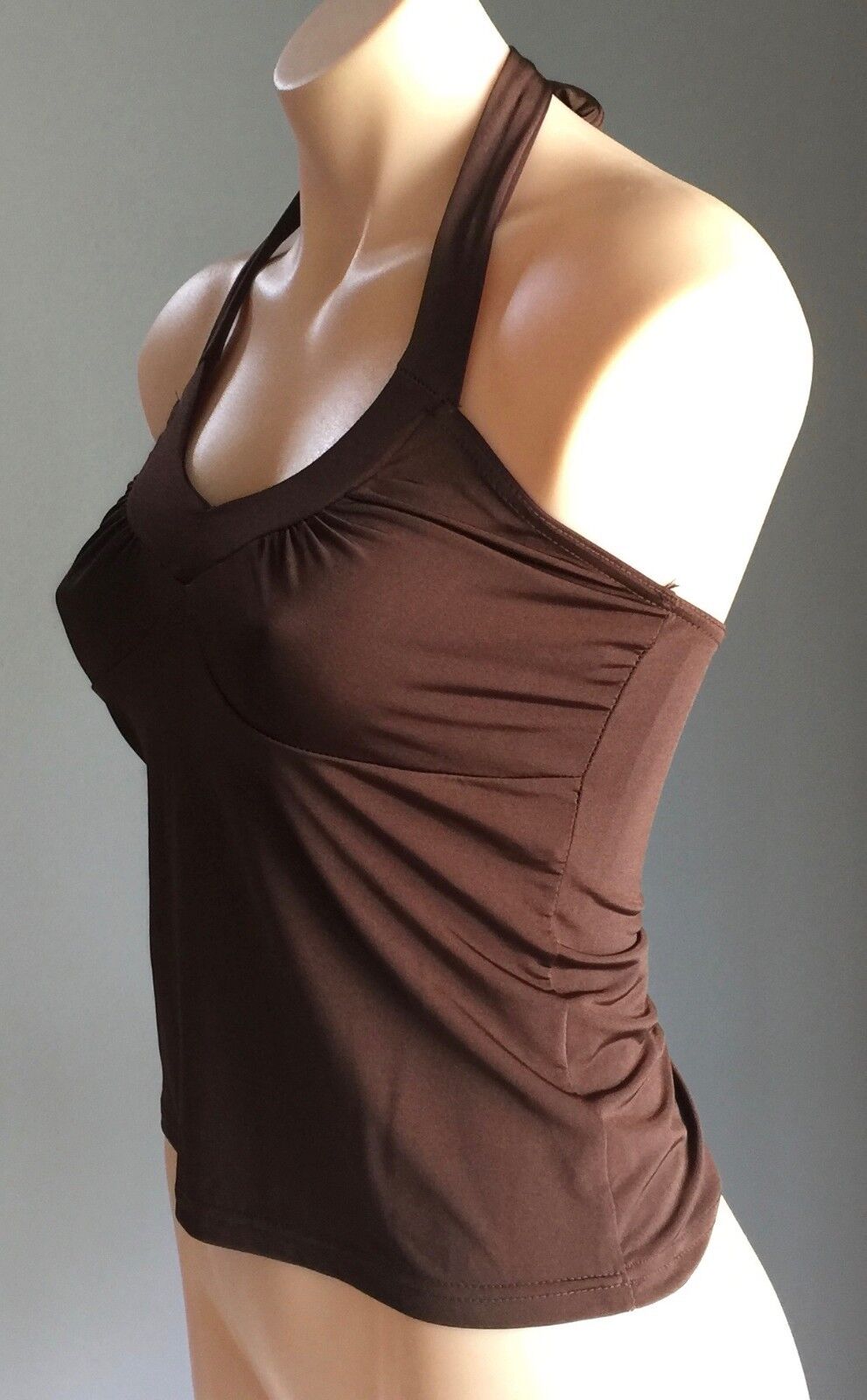 1970's POP STAR Top  Brown Stretch Halter Neck Top Ladies Size M 10 Disco Gem