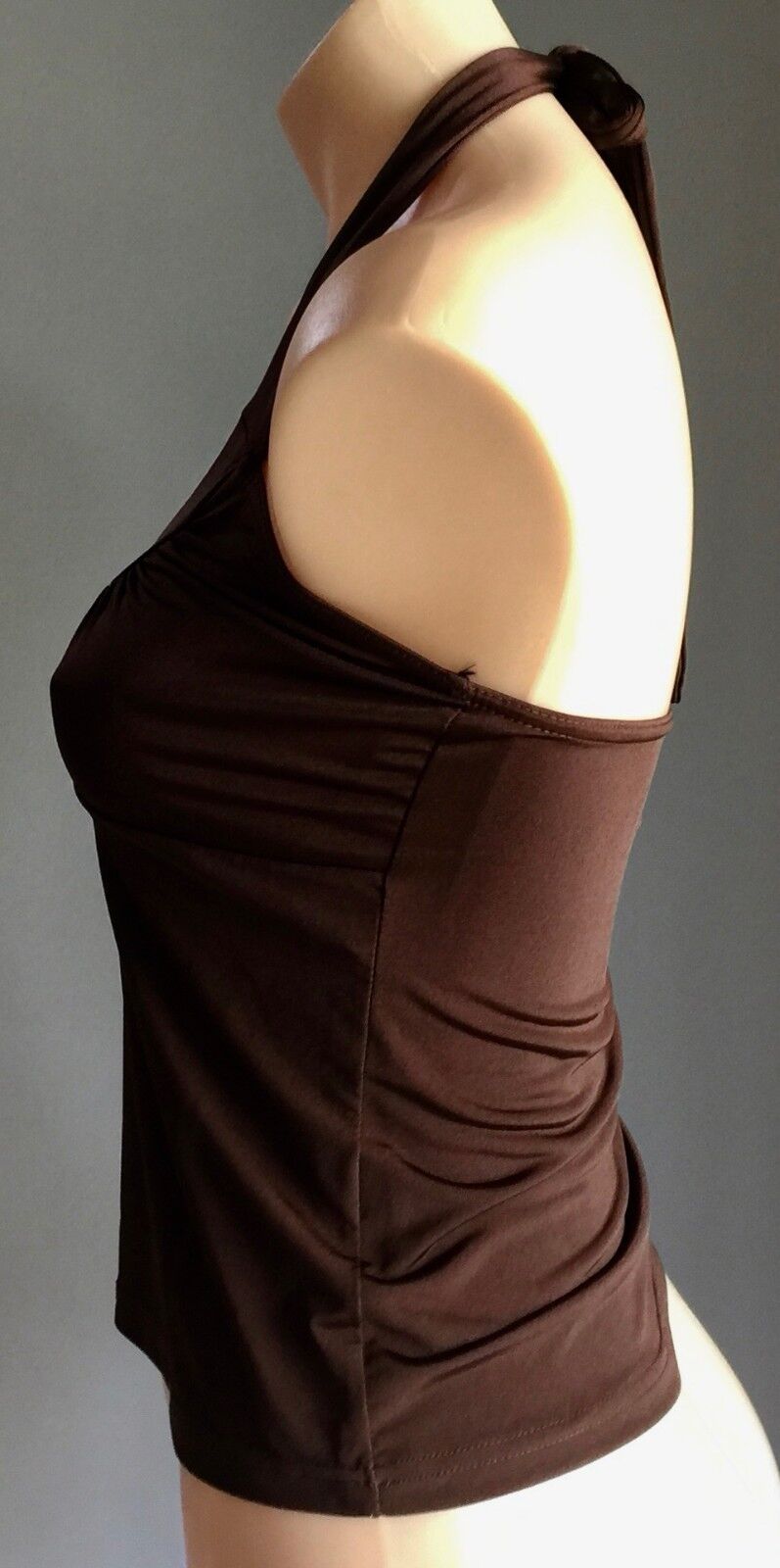 1970's POP STAR Top  Brown Stretch Halter Neck Top Ladies Size M 10 Disco Gem