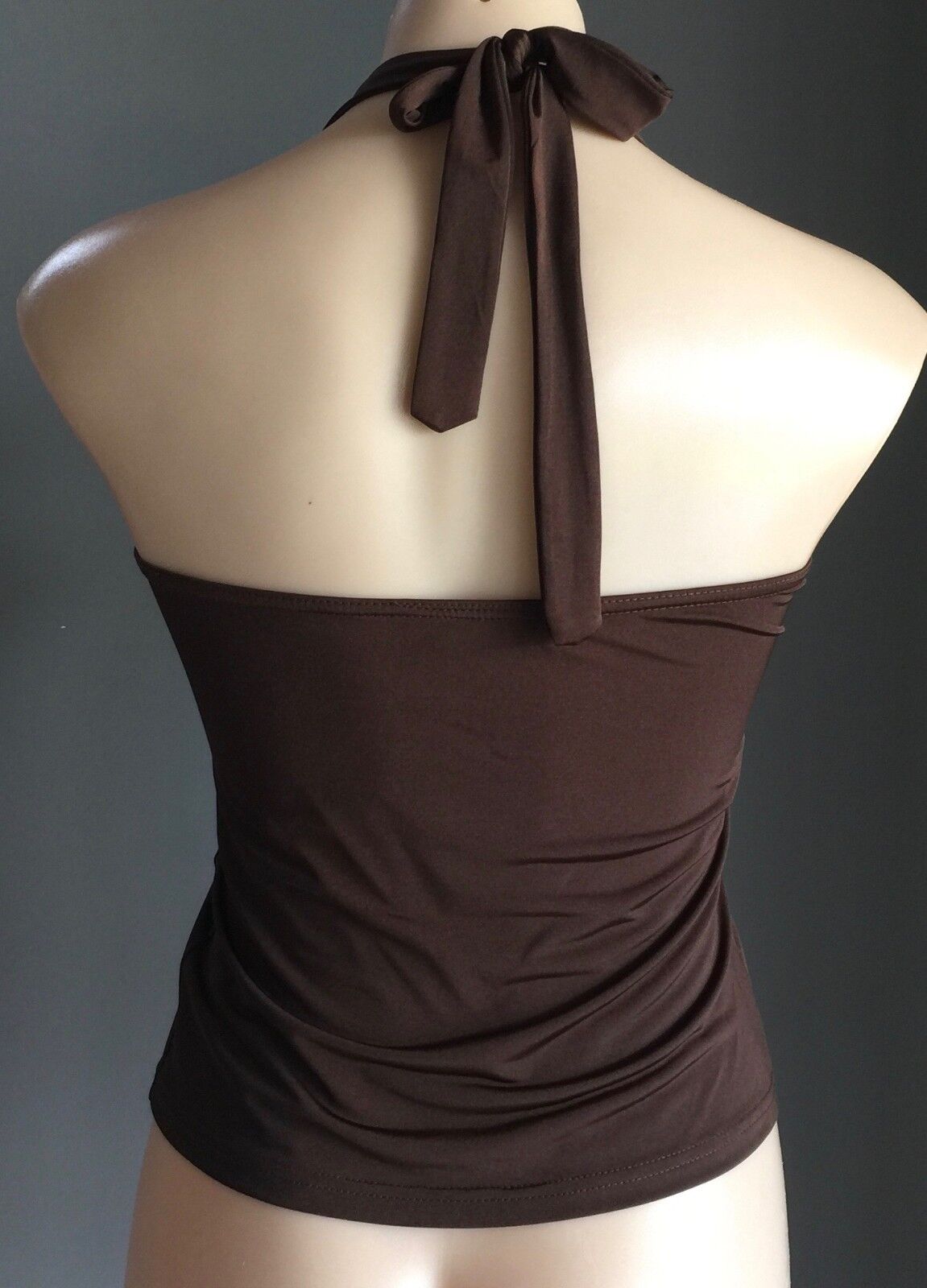 1970's POP STAR Top  Brown Stretch Halter Neck Top Ladies Size M 10 Disco Gem