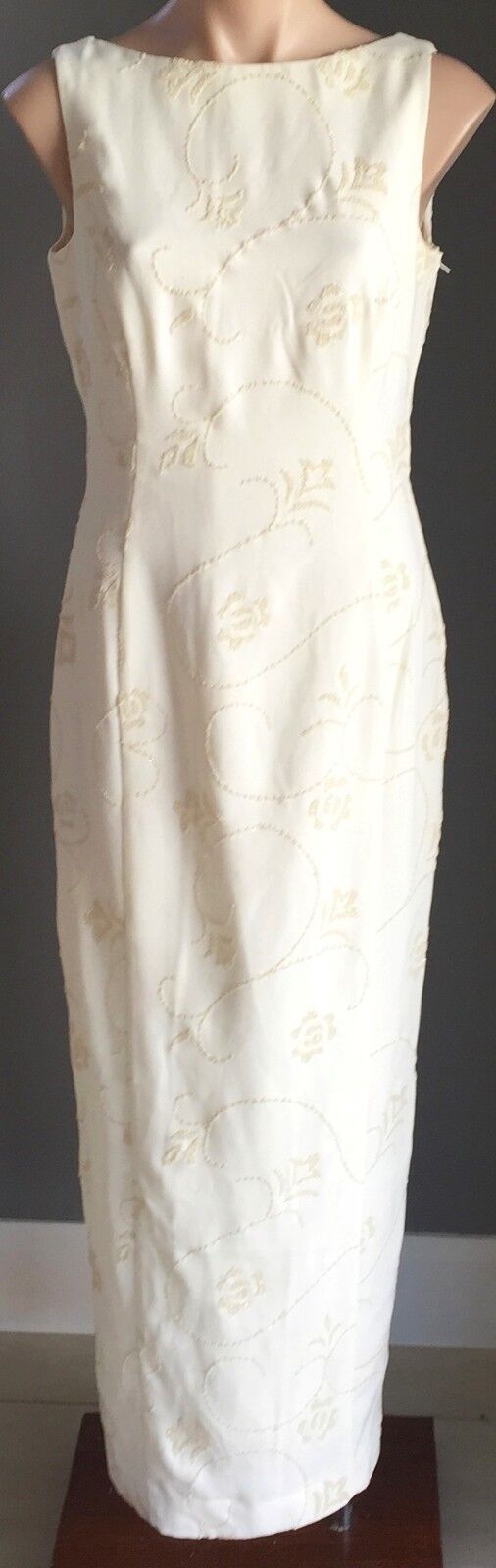 1990's COVERS Cream Sheath Full Length Floral Dress Size 10 Australia Vintage
