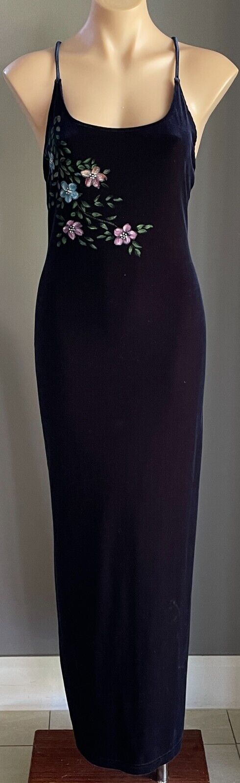 CITY TRIANGLES Gown Navy Velour Sleeveless Cross Over Long Dress Size S 10 NEW