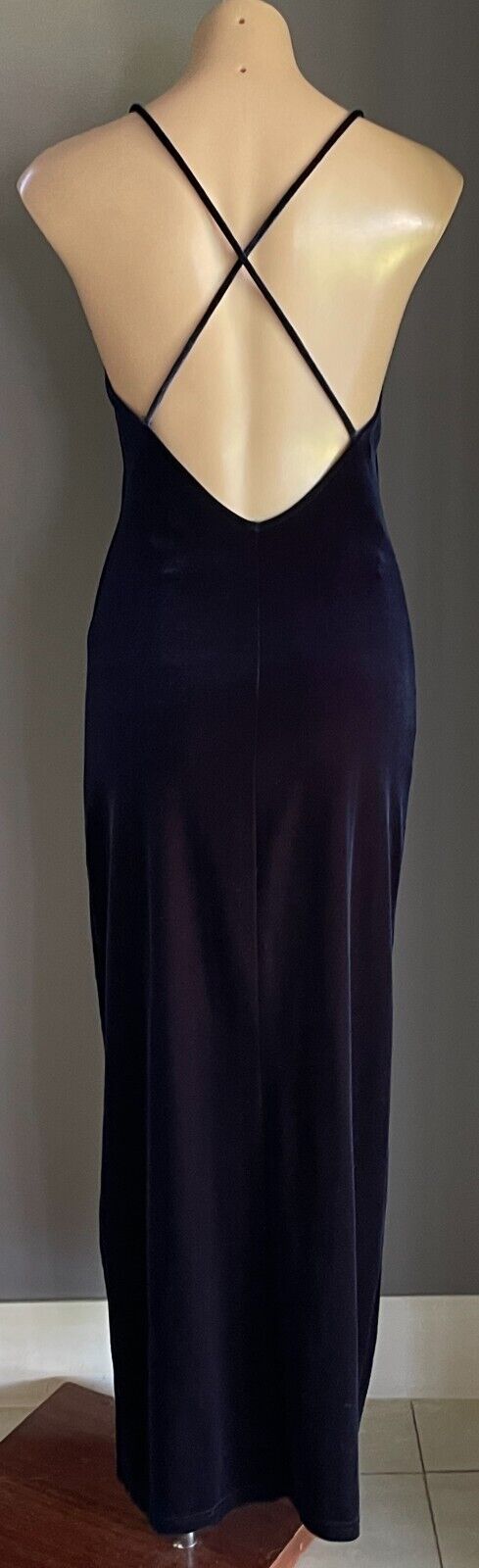 CITY TRIANGLES Gown Navy Velour Sleeveless Cross Over Long Dress Size S 10 NEW