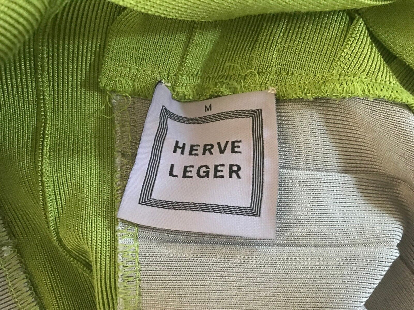 HERVE LEGER Bandage Dress Original  Citrine Green Grey  Zip Front Size M 10 12
