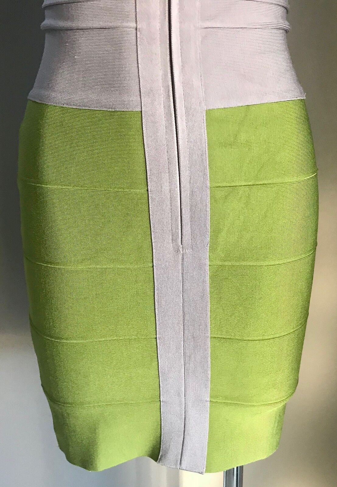 HERVE LEGER Bandage Dress Original  Citrine Green Grey  Zip Front Size M 10 12