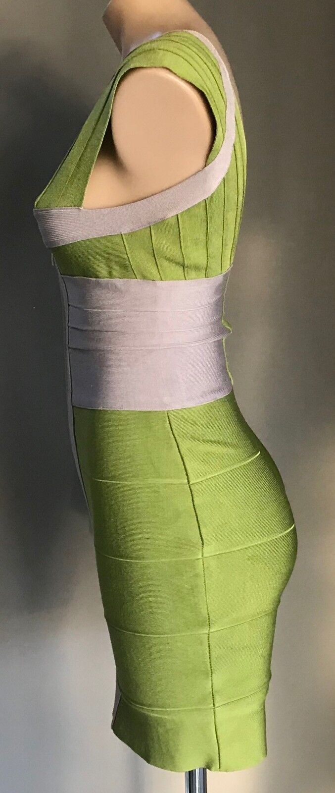 HERVE LEGER Bandage Dress Original  Citrine Green Grey  Zip Front Size M 10 12