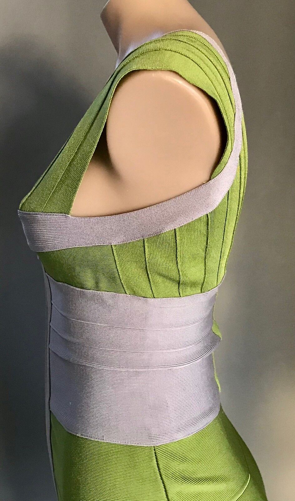 HERVE LEGER Bandage Dress Original  Citrine Green Grey  Zip Front Size M 10 12