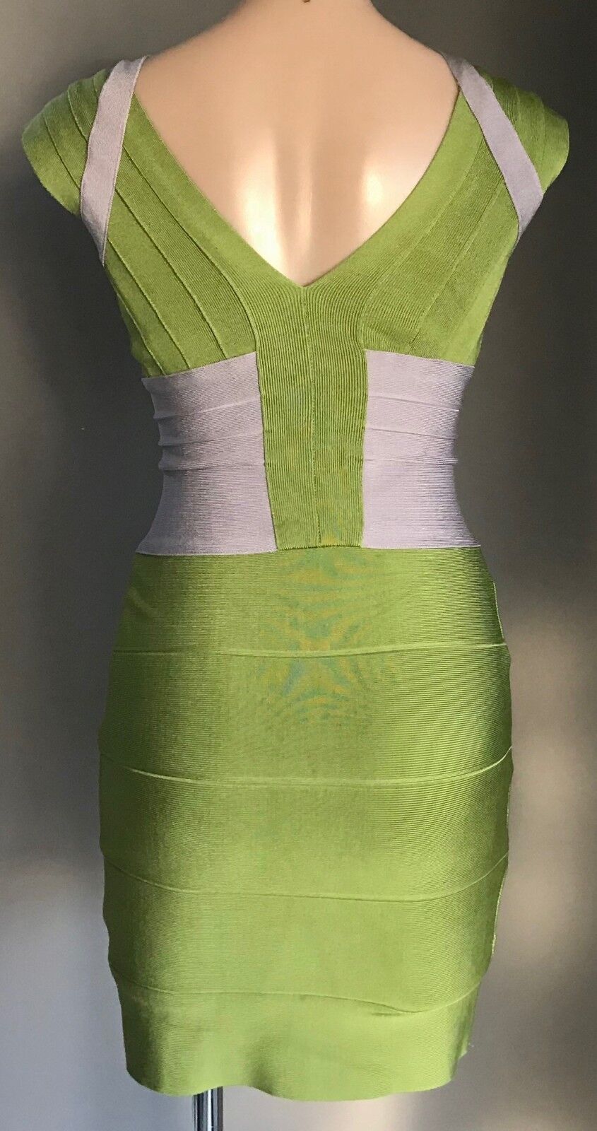 HERVE LEGER Bandage Dress Original  Citrine Green Grey  Zip Front Size M 10 12