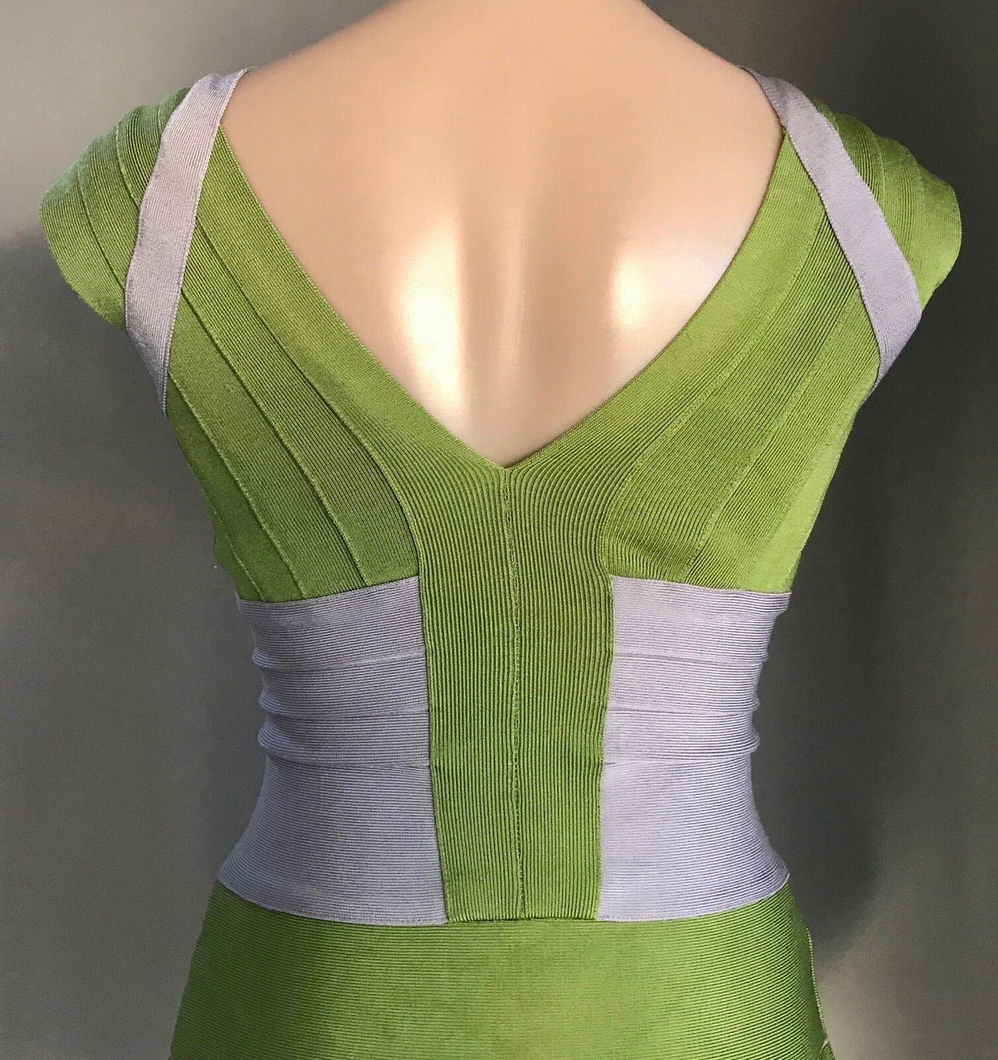 HERVE LEGER Bandage Dress Original  Citrine Green Grey  Zip Front Size M 10 12