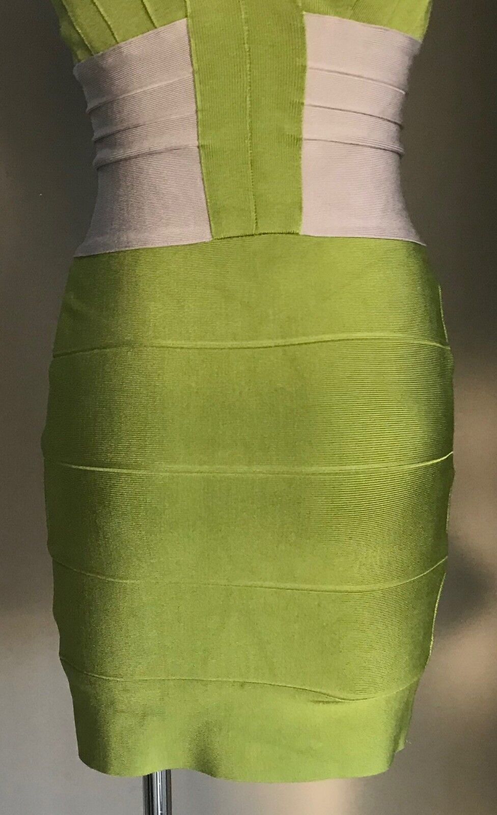 HERVE LEGER Bandage Dress Original  Citrine Green Grey  Zip Front Size M 10 12