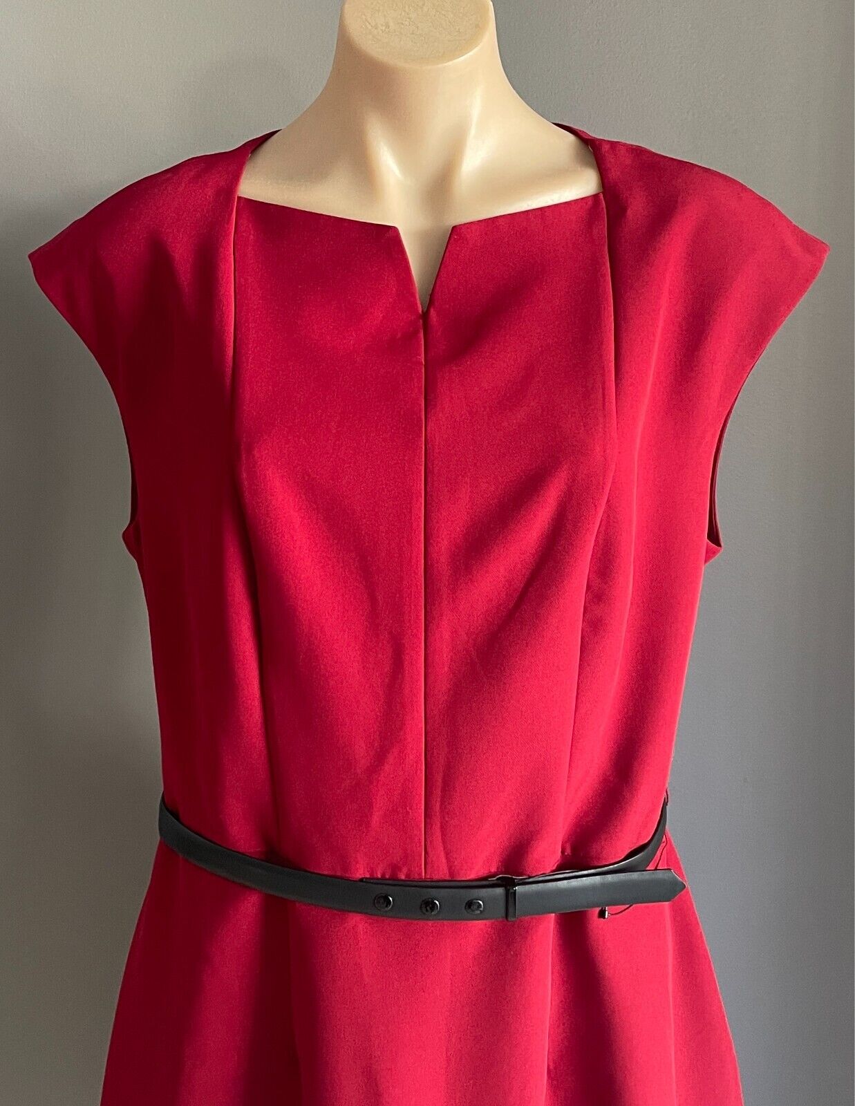 PREVIEW Dress With Belt Burgundy Cap Sleeve Sheath Size 16 Knee Length Lined NEW