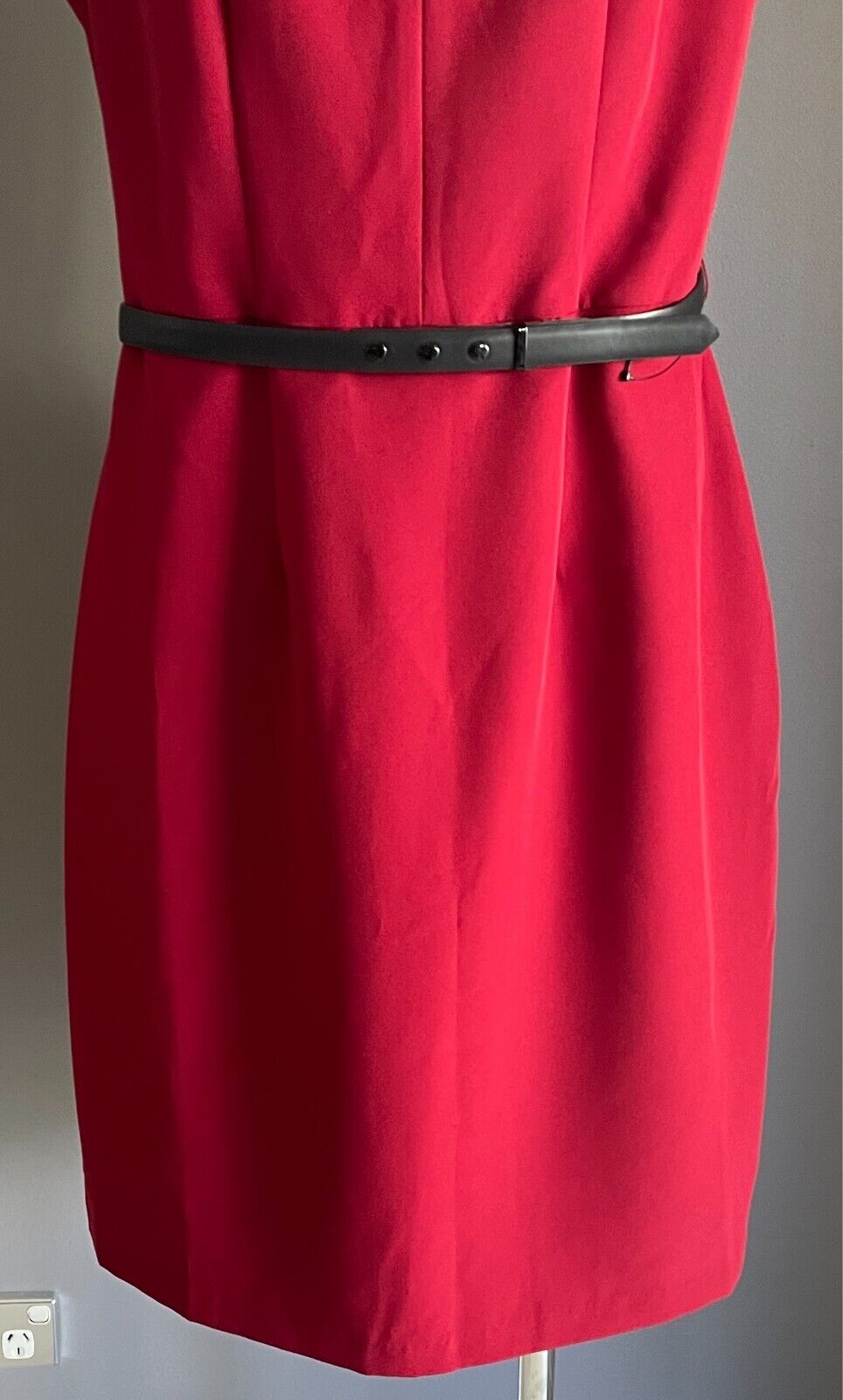 PREVIEW Dress With Belt Burgundy Cap Sleeve Sheath Size 16 Knee Length Lined NEW