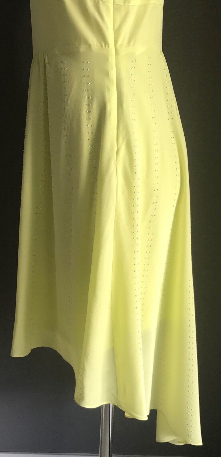 BEBE " Frosty " Dress Hi Low Corset w Stud Trim Neon Yellow Size L 12 NEW