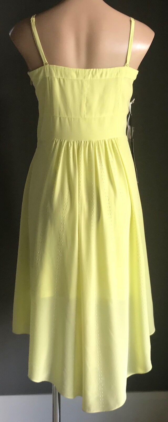 BEBE " Frosty " Dress Hi Low Corset w Stud Trim Neon Yellow Size L 12 NEW