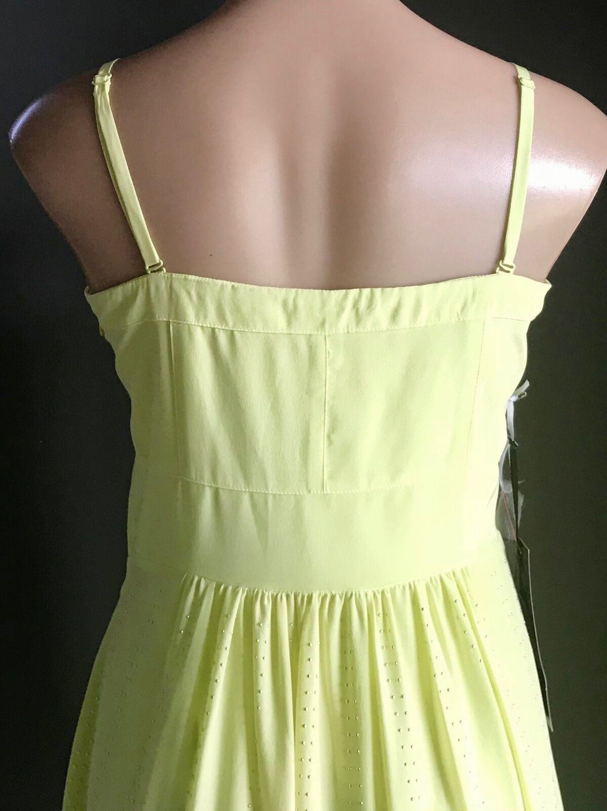 BEBE " Frosty " Dress Hi Low Corset w Stud Trim Neon Yellow Size L 12 NEW
