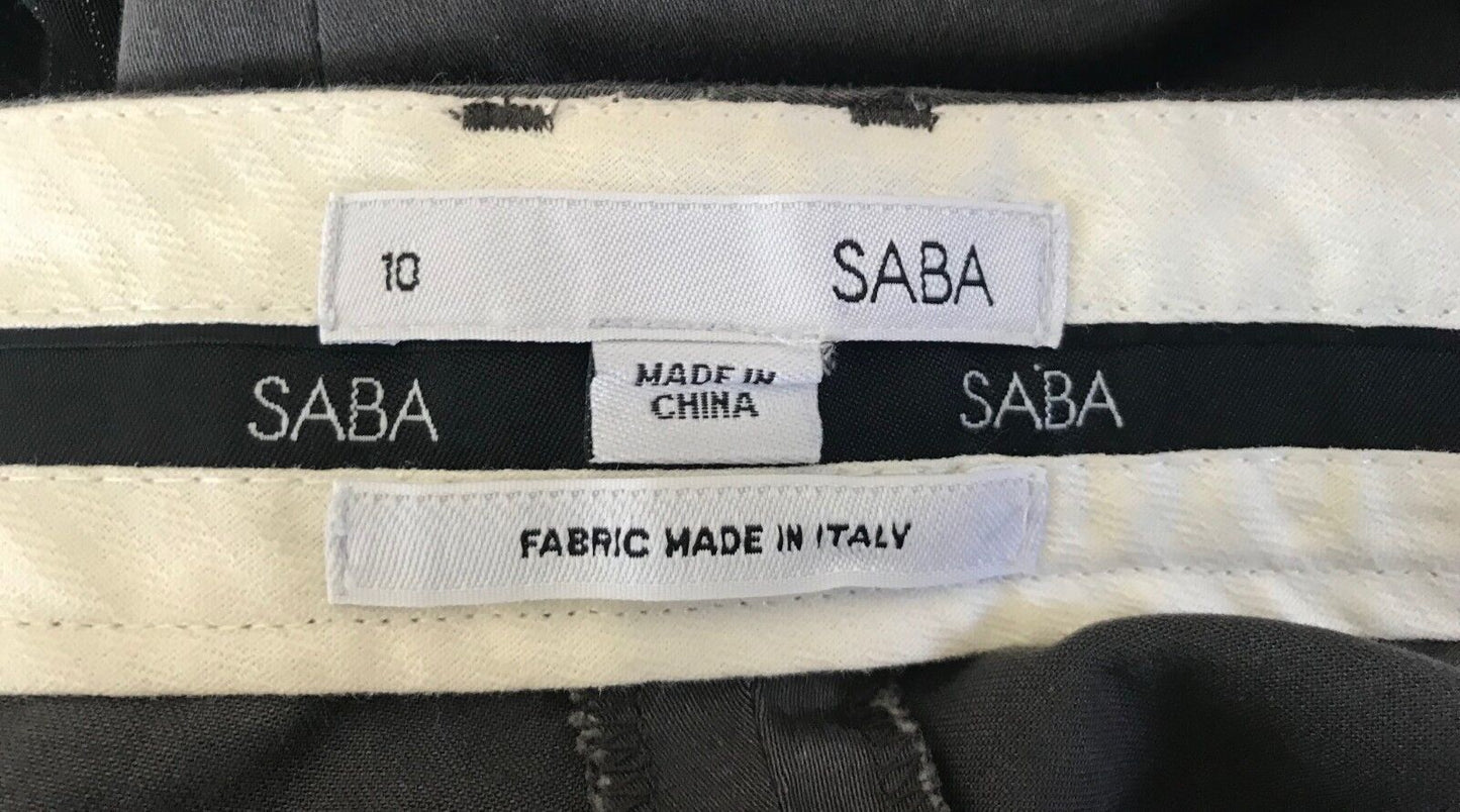 SABA Straight Leg Pants Grey Low Rise Stretch Trousers Size 10 Stylish NEW