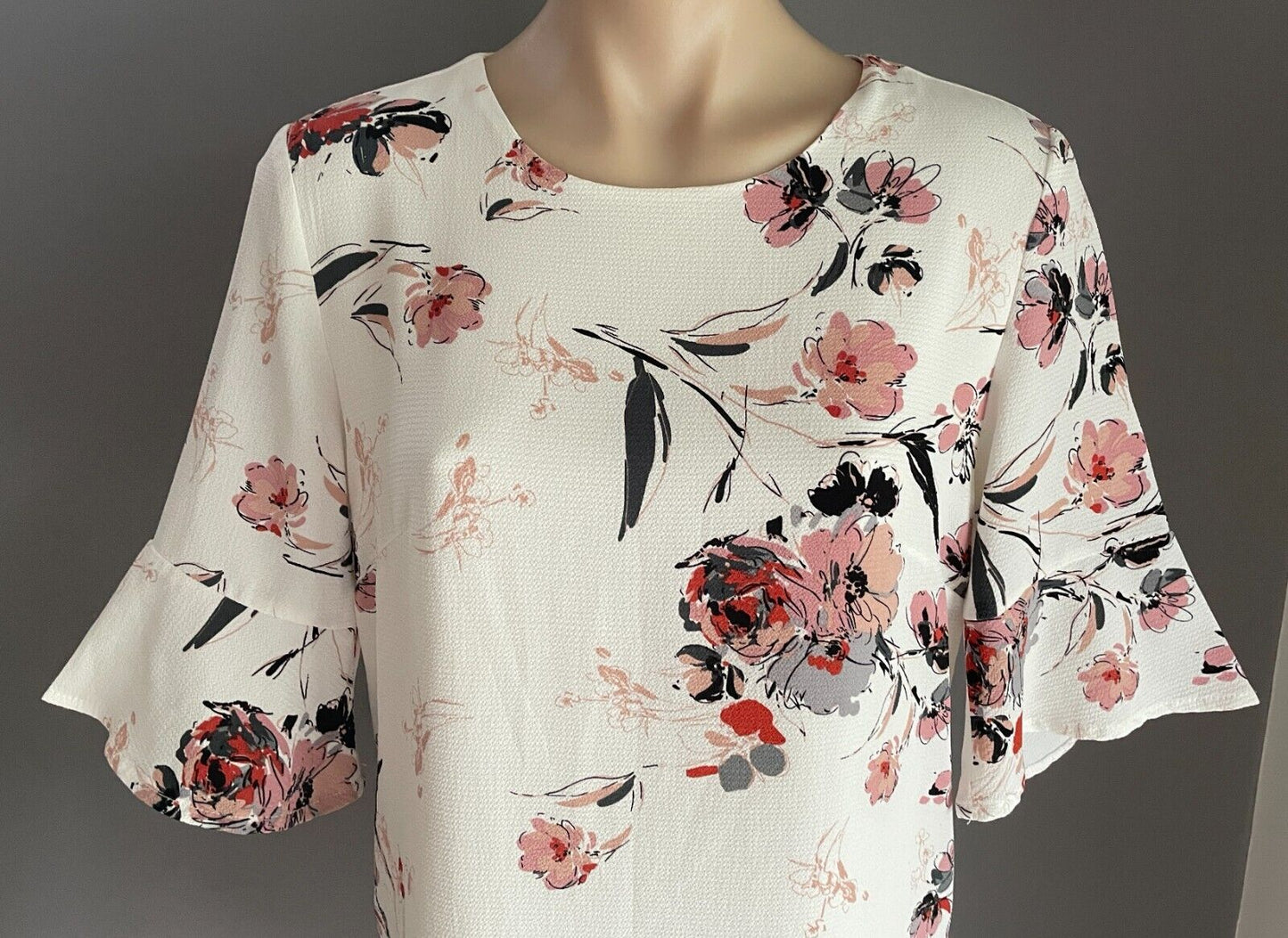 EXECUTIVE PONIES Shift Dress White Floral Print 3/4 Sleeves Lined Size 10 NEW