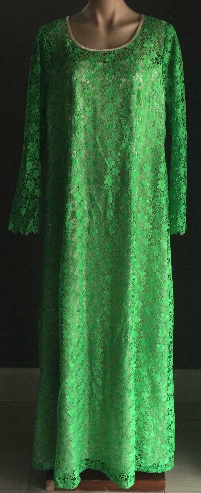 Evening Gown Vintage Original 1960's Green LACE A Line Plus Sz 18 20 Long Dress