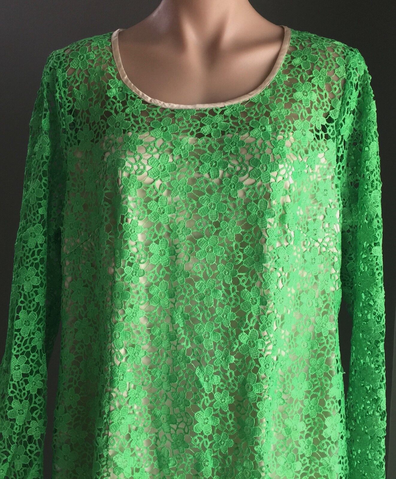 Evening Gown Vintage Original 1960's Green LACE A Line Plus Sz 18 20 Long Dress