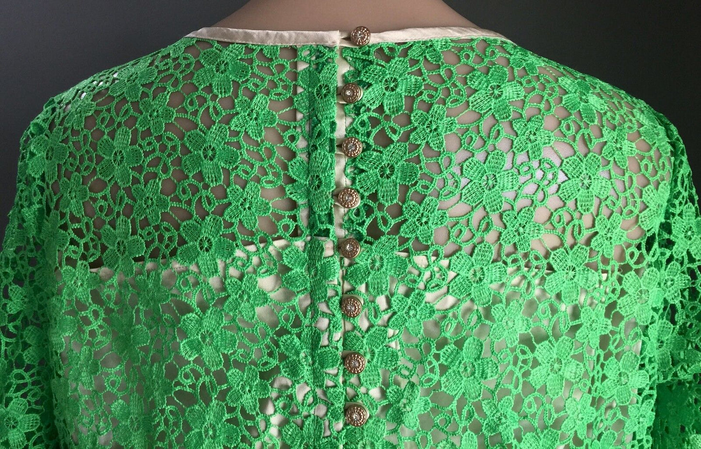 Evening Gown Vintage Original 1960's Green LACE A Line Plus Sz 18 20 Long Dress