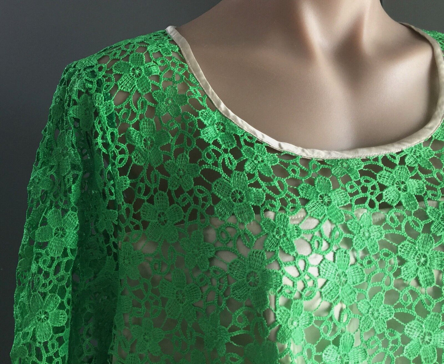 Evening Gown Vintage Original 1960's Green LACE A Line Plus Sz 18 20 Long Dress