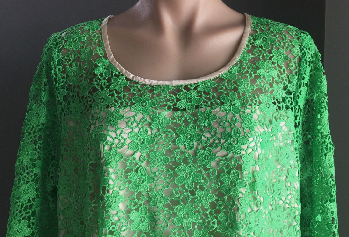 Evening Gown Vintage Original 1960's Green LACE A Line Plus Sz 18 20 Long Dress