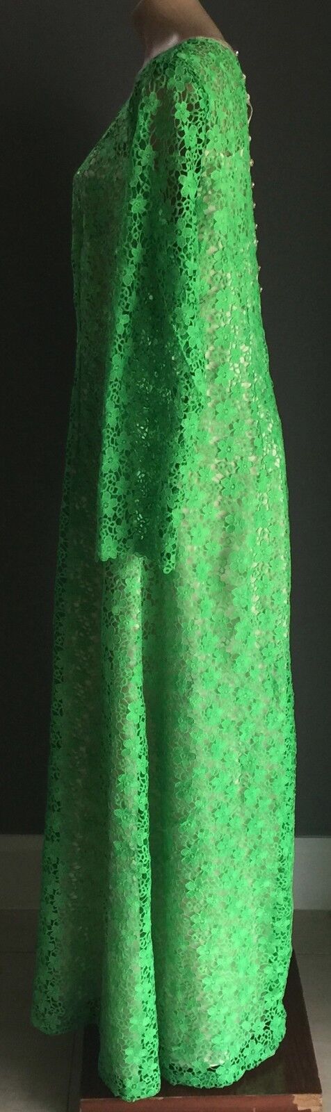 Evening Gown Vintage Original 1960's Green LACE A Line Plus Sz 18 20 Long Dress