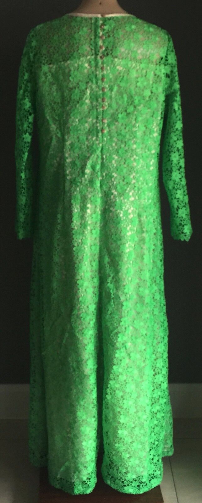 Evening Gown Vintage Original 1960's Green LACE A Line Plus Sz 18 20 Long Dress