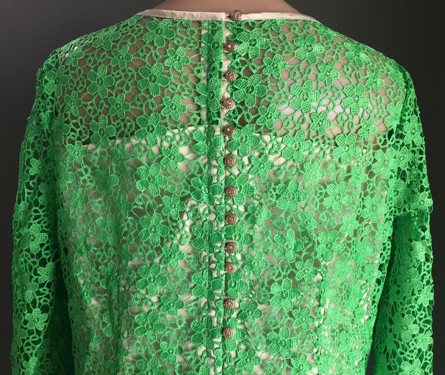 Evening Gown Vintage Original 1960's Green LACE A Line Plus Sz 18 20 Long Dress