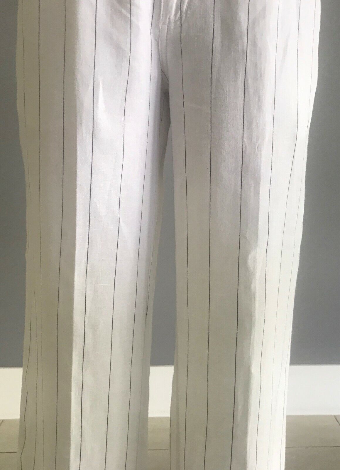 DOLCE & GABBANA Linen Pants Original White & Navy Stripe Wide Leg  W31 L36 Luxe