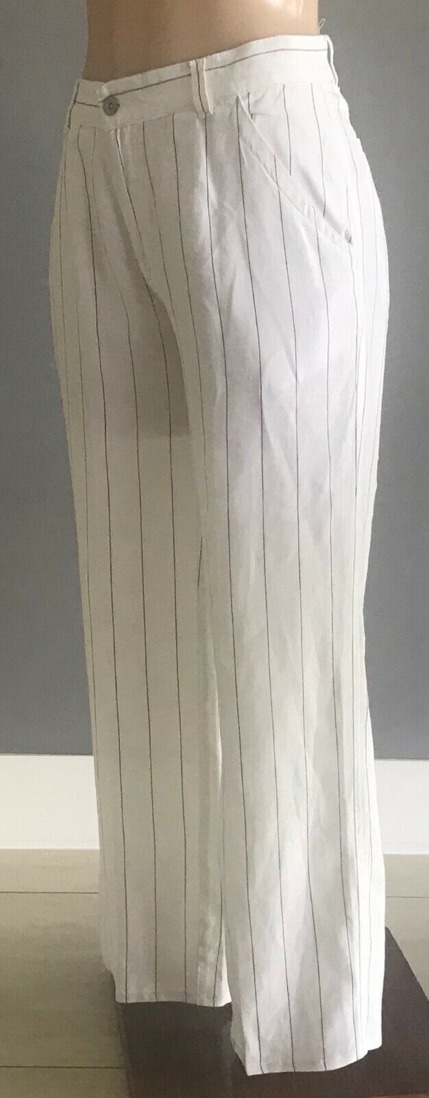 DOLCE & GABBANA Linen Pants Original White & Navy Stripe Wide Leg  W31 L36 Luxe