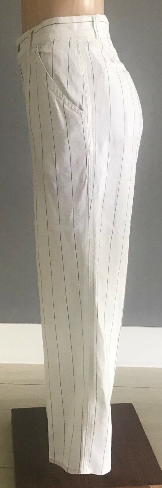 DOLCE & GABBANA Linen Pants Original White & Navy Stripe Wide Leg  W31 L36 Luxe