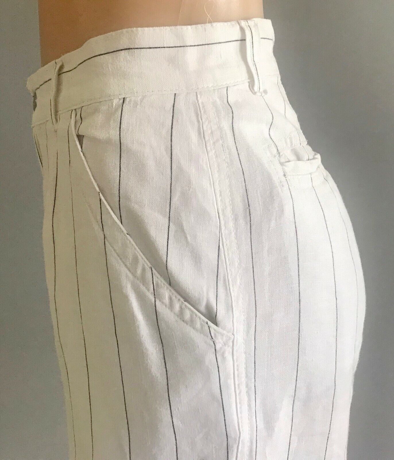 DOLCE & GABBANA Linen Pants Original White & Navy Stripe Wide Leg  W31 L36 Luxe